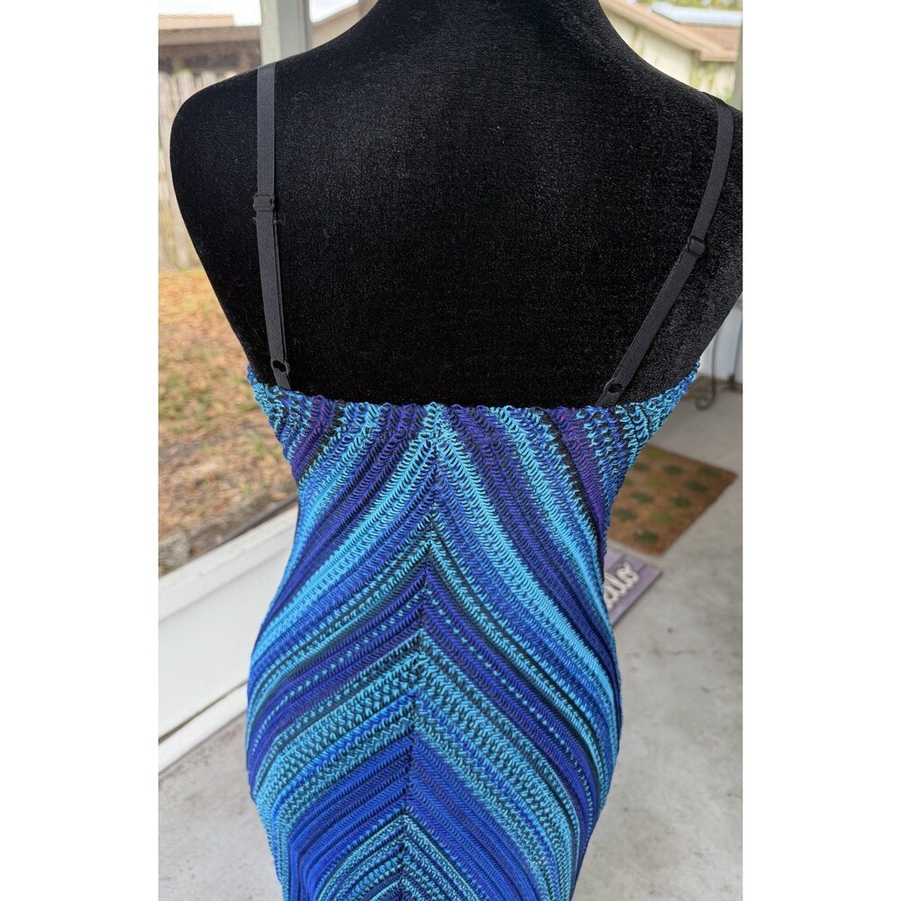 1990s Cache Small Ombre Chevron Blue Crochet Prom Cruise Wedding Guest - Picture 7 of 8